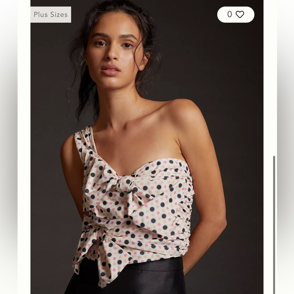Anthropologie NWT Pink Floral Bow Tie One-Shoulder Blouse